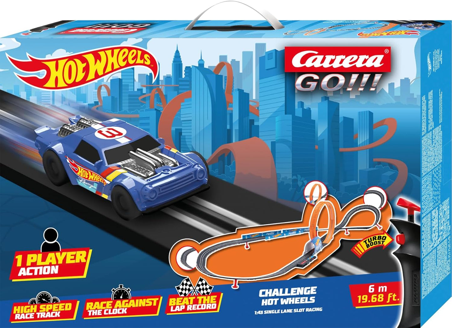 Carrera - 20068000 GO!!! Challenge Hot Wheels Race Track Set I Racetracks & Licensed Slot Cars | Up to 1 Player | For Children from 6 Years & Adults I Scale 1:43 in Hotwheels Design