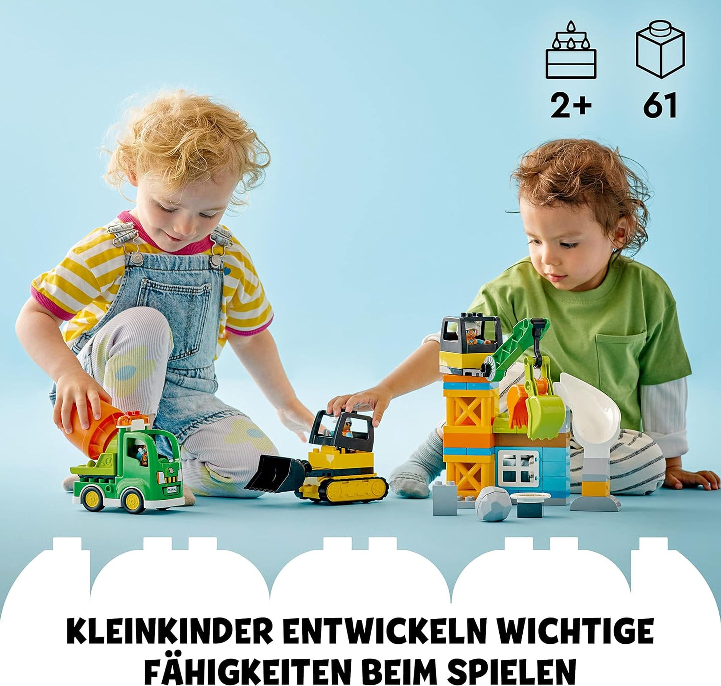 LEGO 10990 Duplo Construction Site with Construction Vehicles, Crane, Bulldozer and Concrete Mixer Toy for 2-Year-Old Boys and Girls with Large Bricks