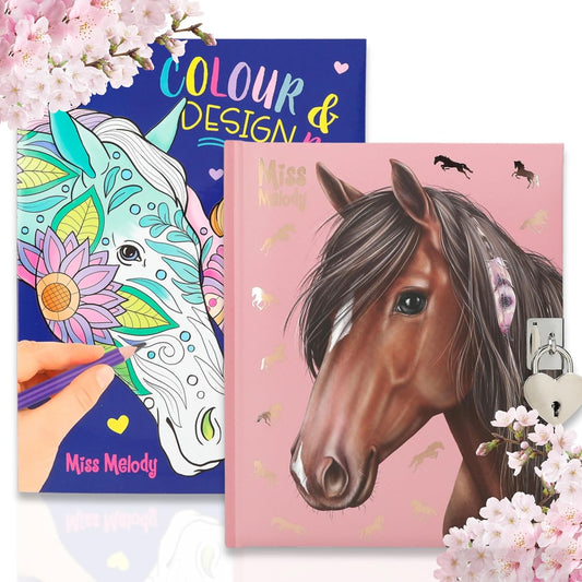 Depesche Miss Melody Diary with Stickers & Miss Melody Colour & Design Book - Design, Dream and Discover Your Imagination with the Most Beautiful Horse Motifs