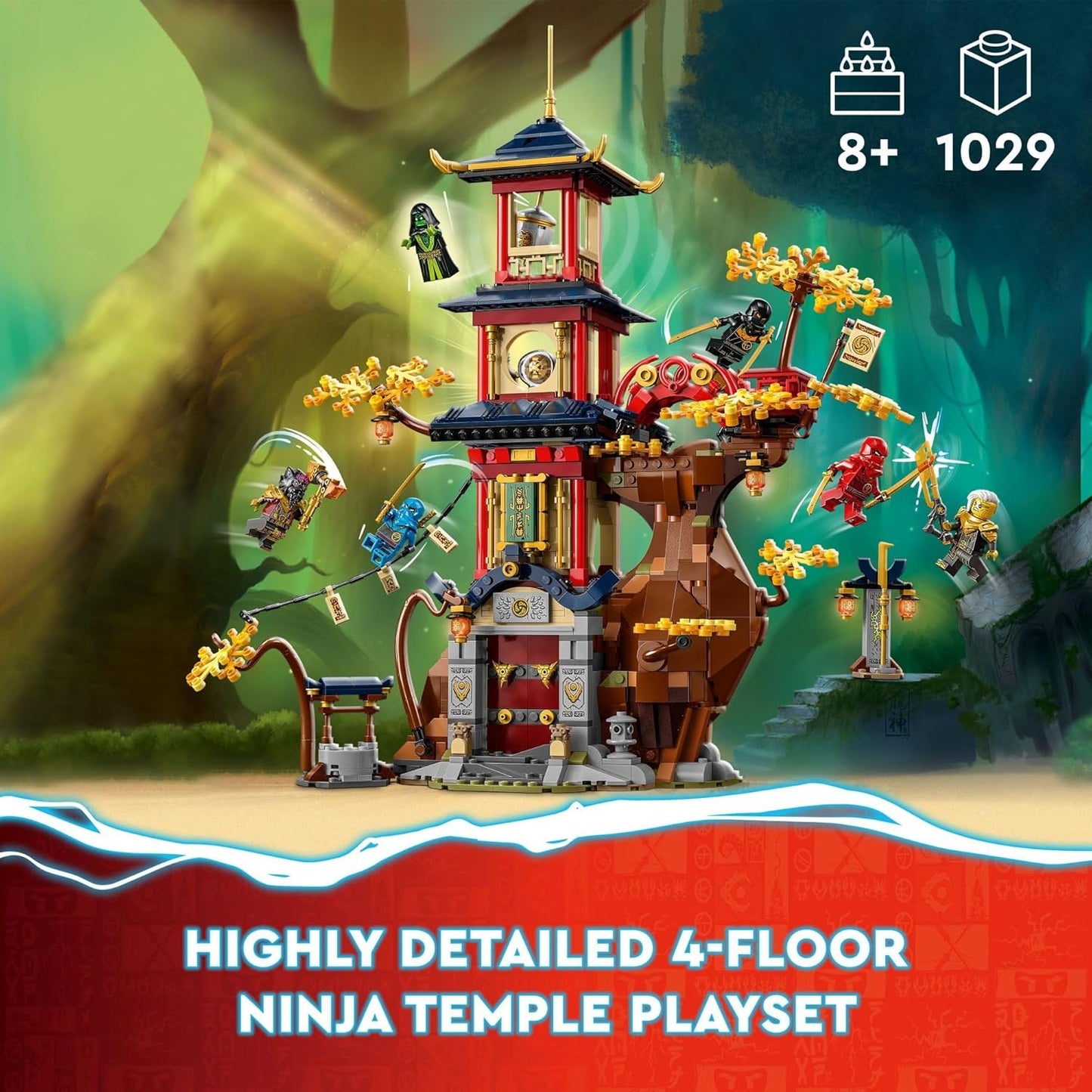 LEGO Ninjago Temple of Dragons Energy Cores 71795, Building Toy with a Ninjago Temple and 6 Mini Figures, Including Cole, Kai and NYA, Gift for Children from 8 Years, Buildable