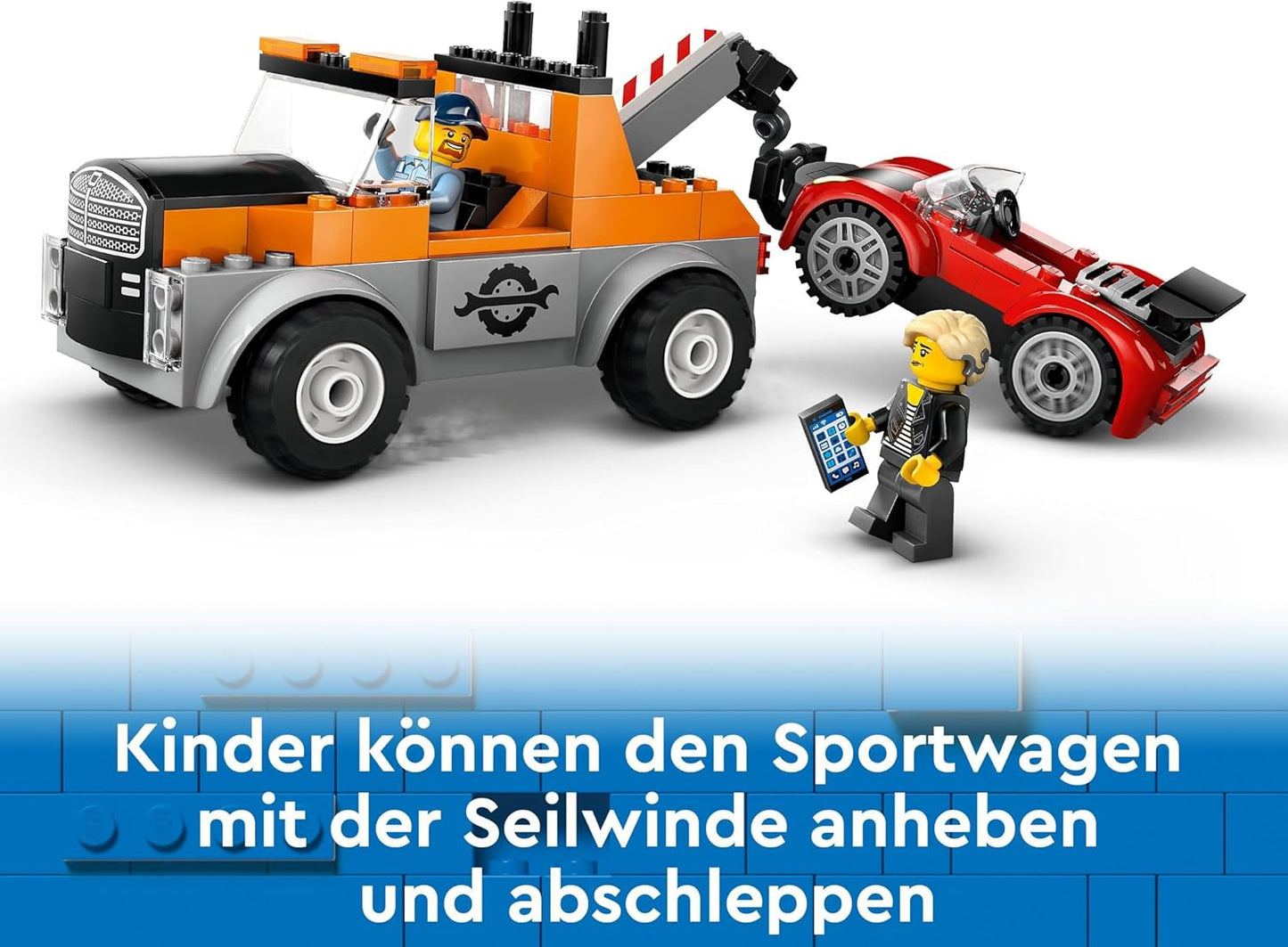 LEGO City Tow Truck with Sports Car, Toy Car for Boys and Girls from 4 Years, Birthday Gift for Children, Truck Toy with 2 Mini Figures and Accessories such as a Cochlear Implant 60435