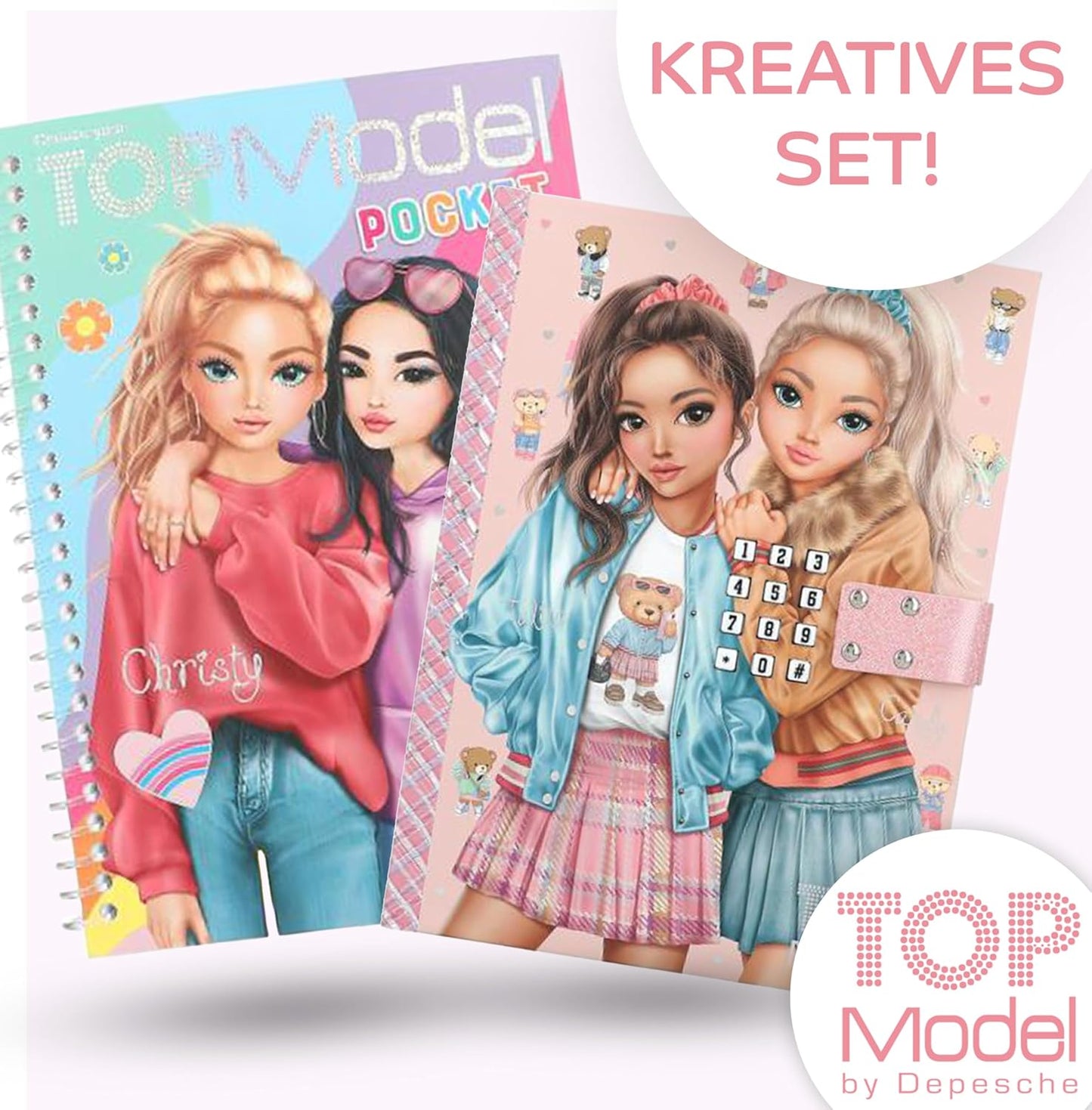 Depesche TOPModel Secret Code Diary with Sound Team Teddy & TOPModel Pocket Colouring Book - Ideal for Little Fashion Fans and Creative Minds!