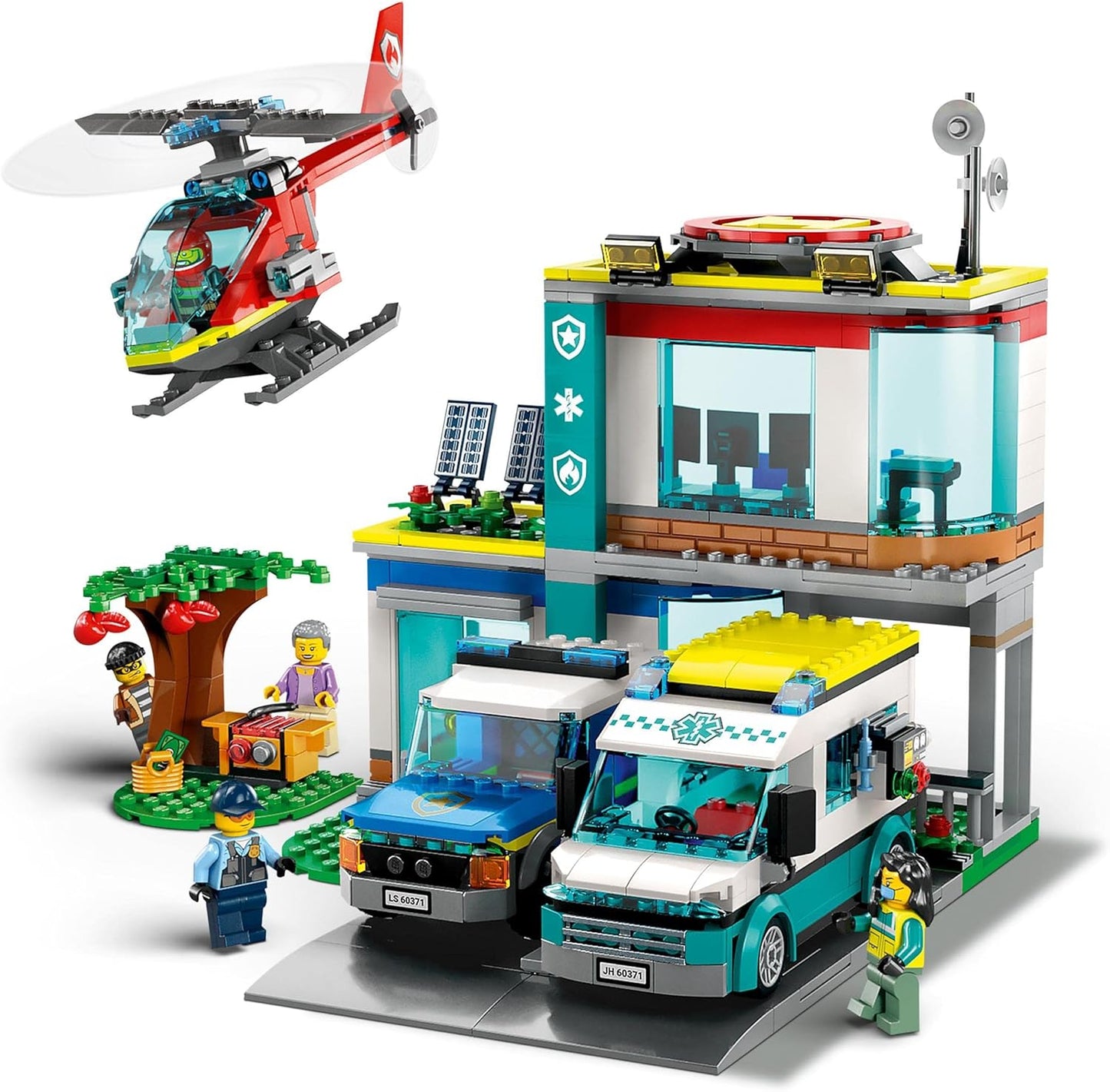 LEGO 60371 City Headquarters of Rescue Vehicles with Fire Brigade Helicopter, Ambulance, Motorcycle and Police Car, Toy for Children from 6 Years