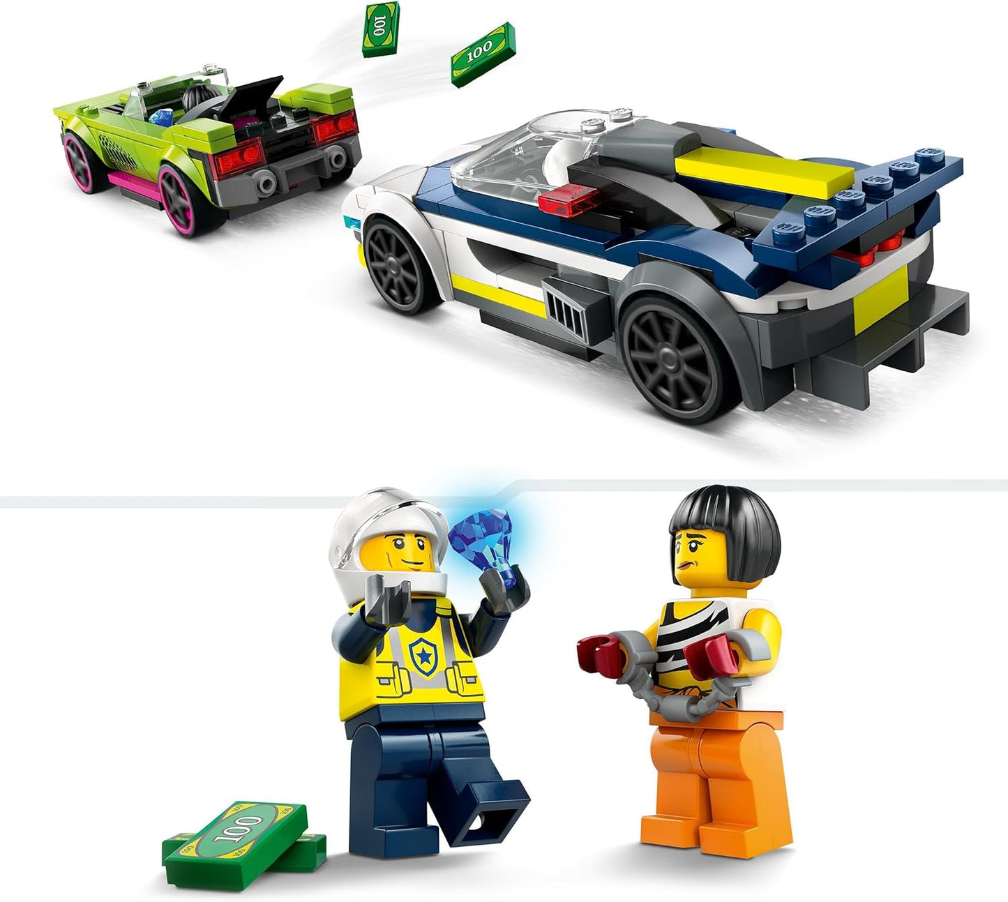 LEGO City Chase with Police Car and Muscle Car, Car Play Train with 2 Racing Cars, Police Gift for Children, Boys and Girls from 6 Years, Set with Policeman and Ganovin Mini Figures 60415