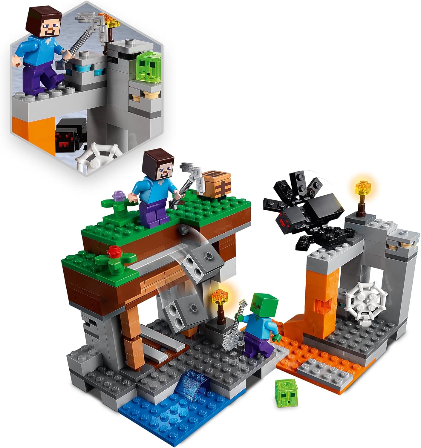 LEGO Minecraft ‘The Abandoned Mine’ 21166 Construction Set, Zombie Cave with Figures: Slime, Steve and Spider