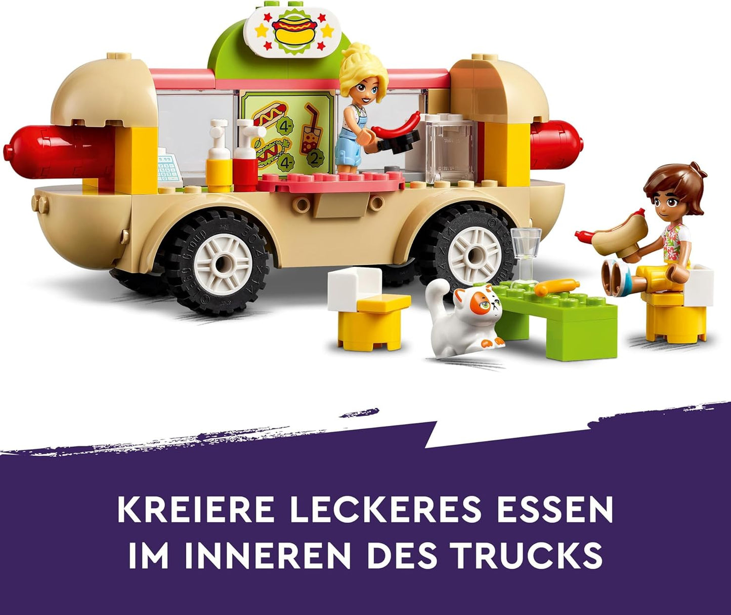 LEGO Friends Hotdog Truck, Mobile Restaurant Toy for Children from 4 Years, Set with Car, Figures and Cat, Gift for Girls and Boys from 4 Years 42633