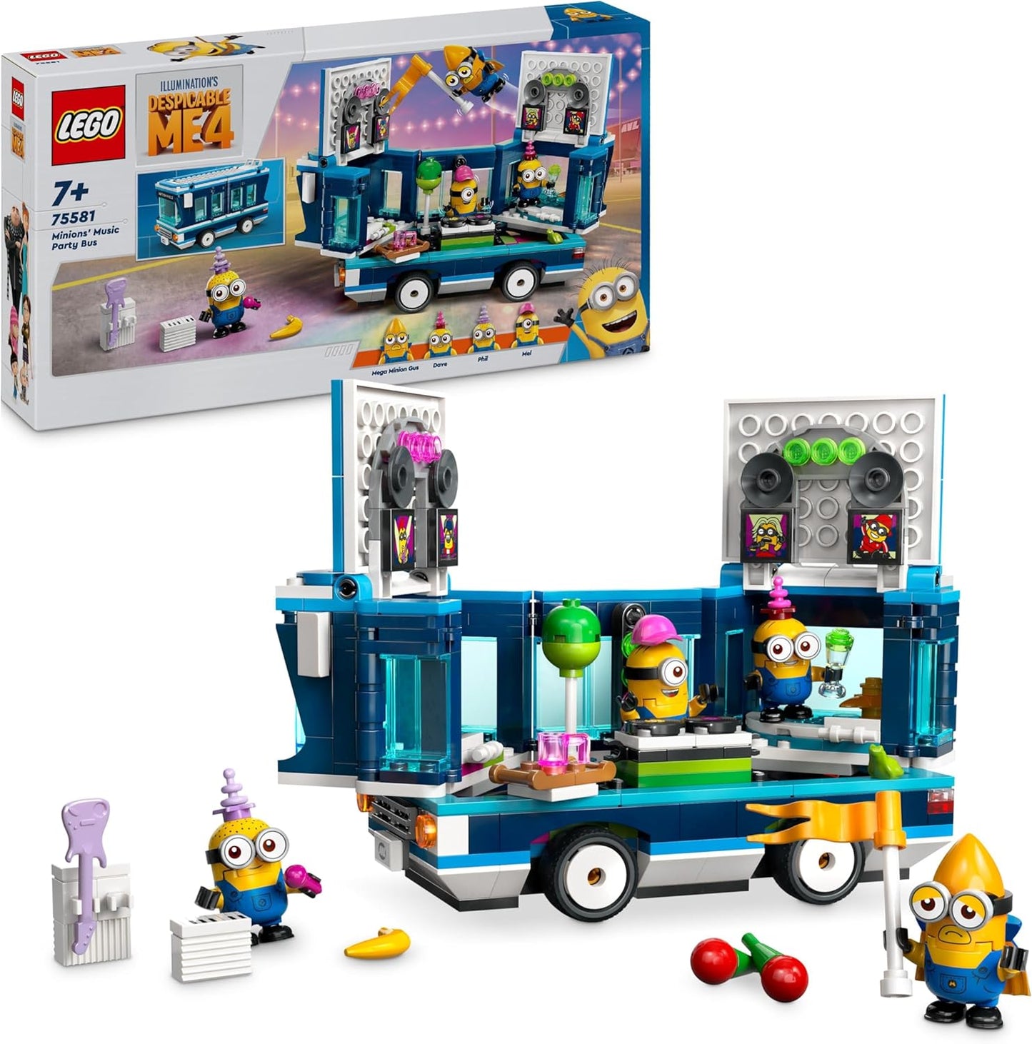 LEGO 75581 Despicable Me 4: Minions and the Party Bus, Gift Idea for Minions Fans, Children’s Toy with 4 Mini Figures for Boys and Girls from 7 Years