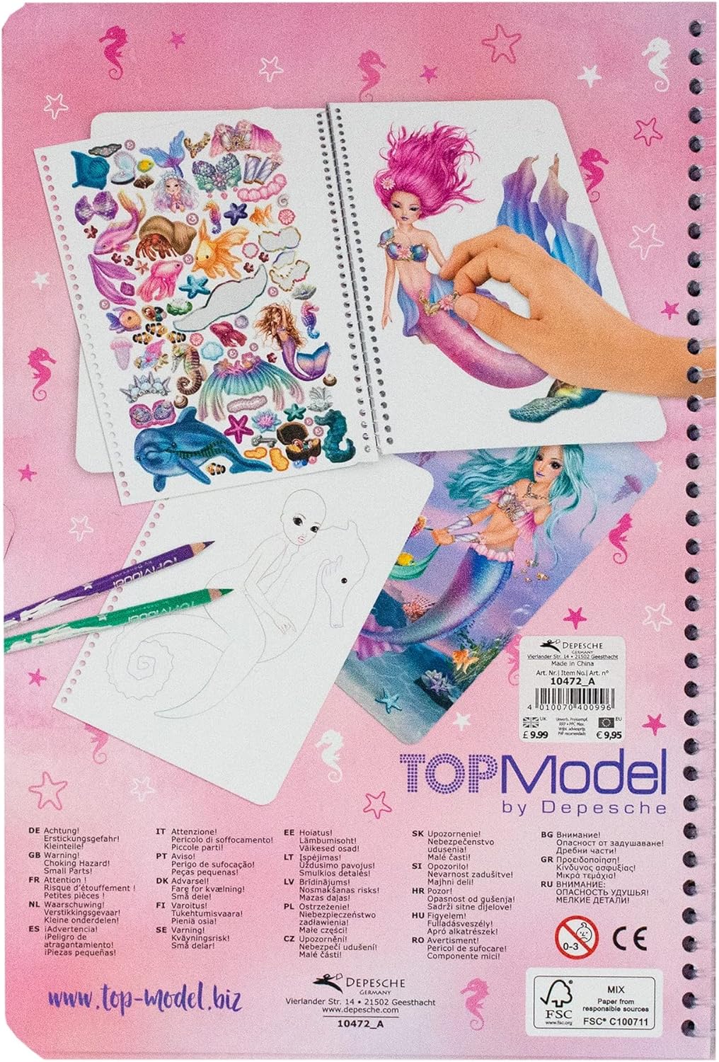 Depesche TOPModel Fantasy 10472 Mermaid Colouring Book 80 Pages Including Sticker Approx. 17 x 23.5 x 1.5 cm