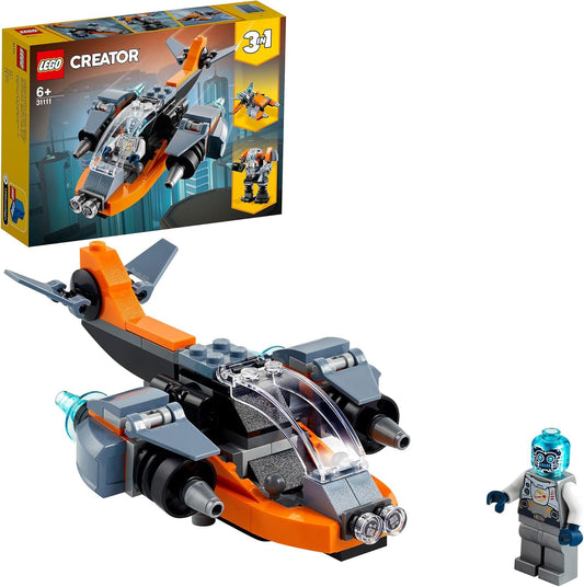 LEGO Creator 31111 3-in-1 Cyber Drone Construction Kit with Cyber Mech and Scooter, Space Toy for Children 6 Years and Up