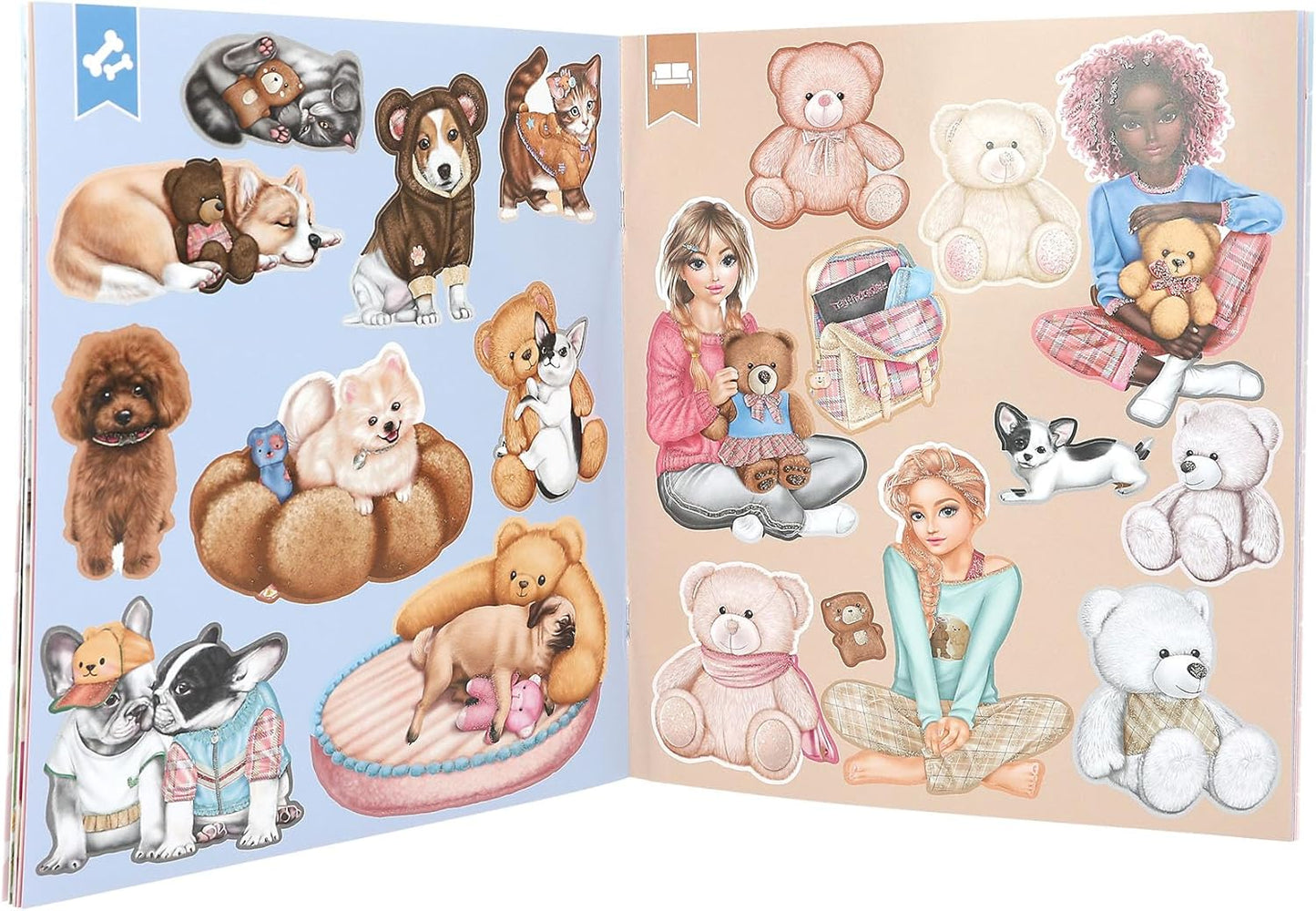 Depesche TOPModel Team Teddy 13209 Sticker Book with 20 Illustrated Background Pages to Design Yourself, Includes 3 Double Page Stickers