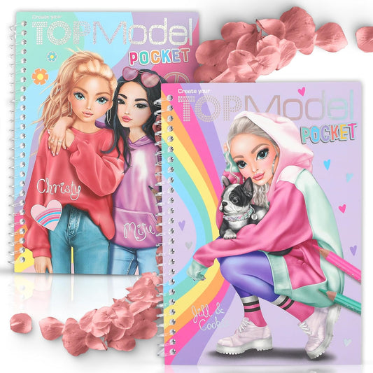 TOPModel Pocket Colouring Book Set - 2 x Handy Fashion Colouring Books for Creative Kids and Girls, Perfect for on the Go with Stylish TOPModel Designs, Trendy Outfits and Cool Accessories for