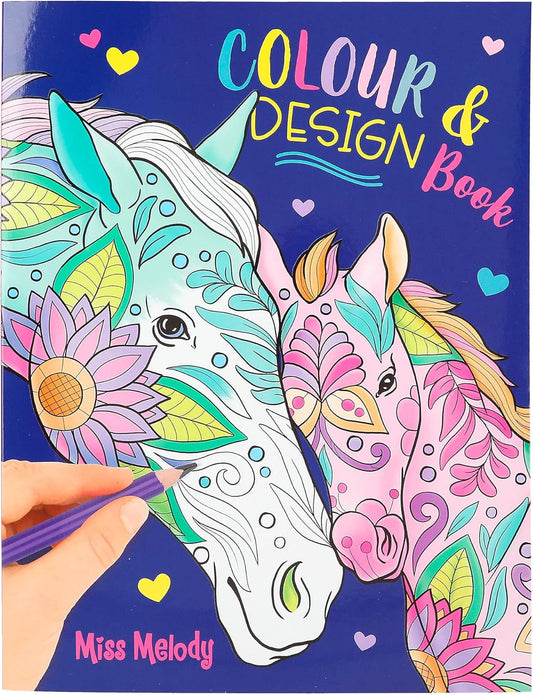 Depesche 12452 Miss Melody - Colour & Design Book with 40 Pages for Designing Patterns and Horse Motifs, Includes Colouring Pages