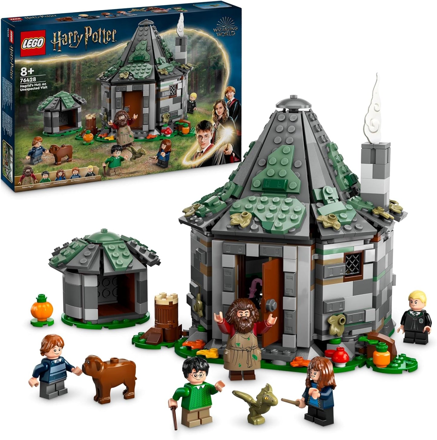 LEGO Harry Potter Hagrid's Hut: An Unexpected Visit Set with 5 Mini Figures and 2 Animal Figures, Gift for 8 Year Old Girls, Boys and Children, Magic Adventure Toy, Fantasy Set 76428