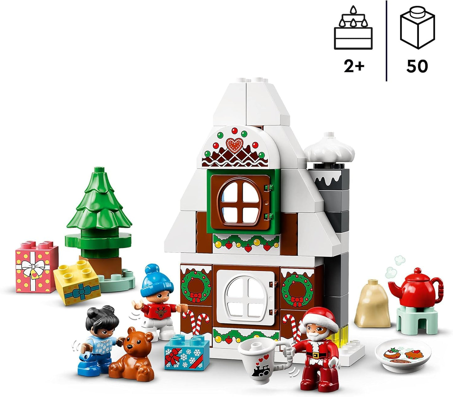 LEGO 10976 DUPLO Gingerbread House with Santa Figure, Christmas House Toy, Gift for Toddlers from 2 Years, Building Blocks, Educational Toy for Girls and Boys