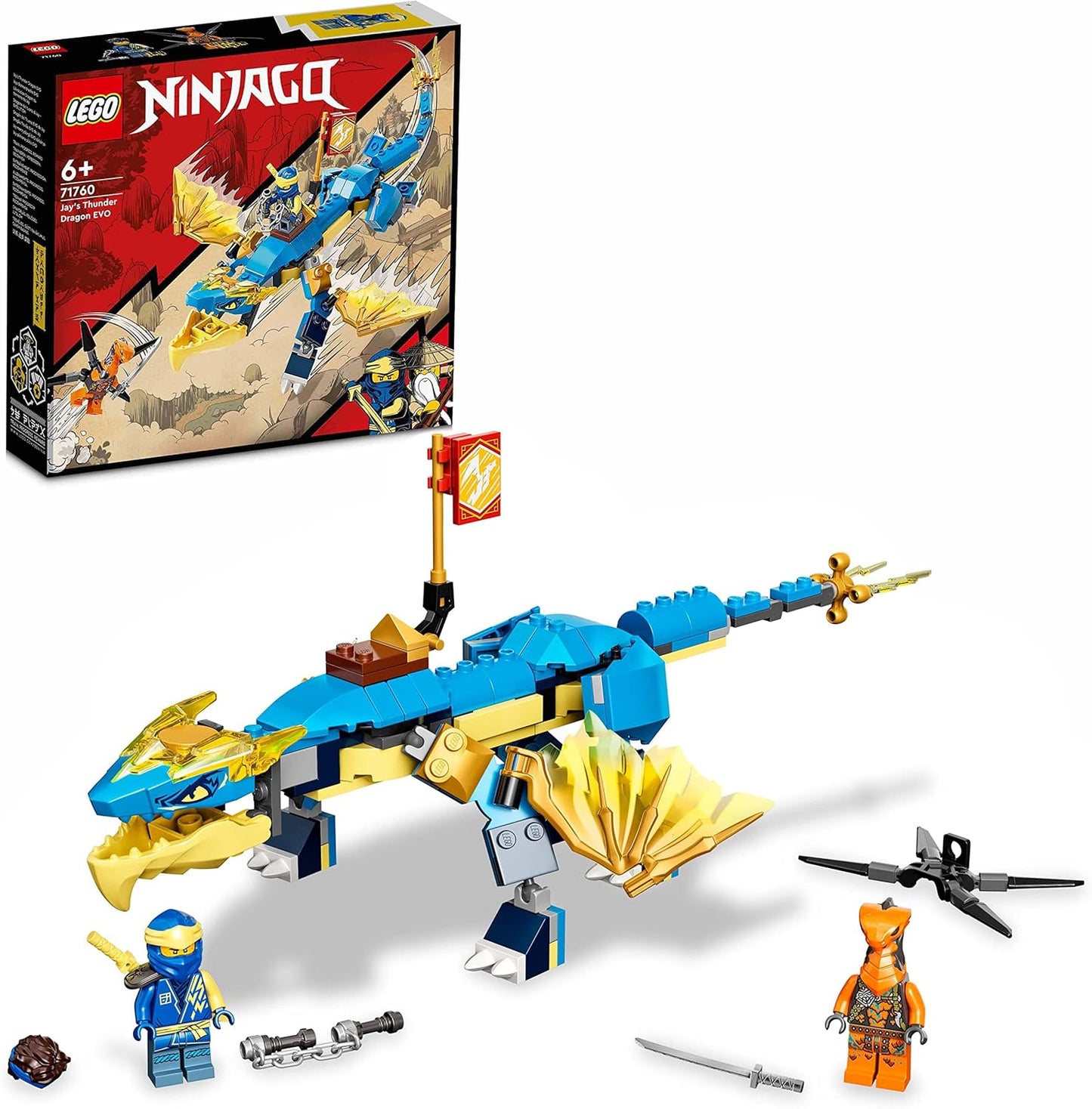 LEGO 71760 Ninjago Jays Thunder Dragon EVO, Dragon Toy for Children from 6 Years with Dragon Figure and Snakes, Lightning Dragon