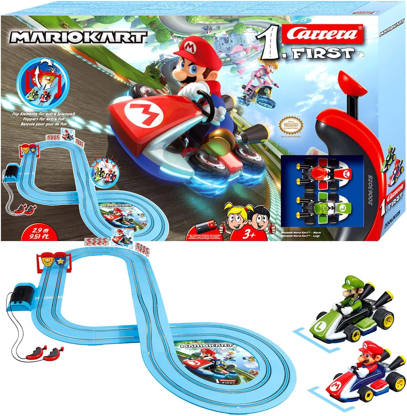 Carrera FIRST Mario Kart™ Racetrack, Super Mario™ vs. Luigi Flip Elements, 2.9 m Race Track, from 3 Years, Battery Operated