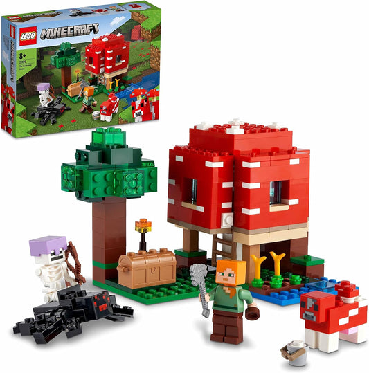 LEGO Minecraft The Mushroom House, Toy from 8 Years, Gift for Children with Figures of Alex, Mooshroom & Spider Rider, Children's Toy 21179