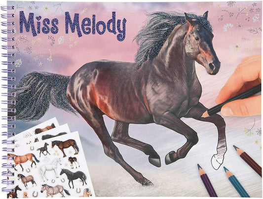 Depesche 11458 Miss Melody Colouring Book with 36 Dreamlike Horse Motifs for Colouring and Sticking, Includes 3 Sheets of Stickers, Approx. 21.5 x 28 x 1.5 cm