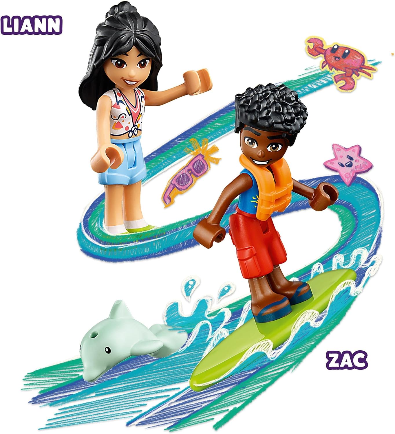 LEGO Friends 41725 Beach Buggy Fun Set with Toy Car, Surfboard, Mini Dolls and Dolphin and Dog Animal Figures, Summer Playset for Children, Girls and Boys from 4 Years