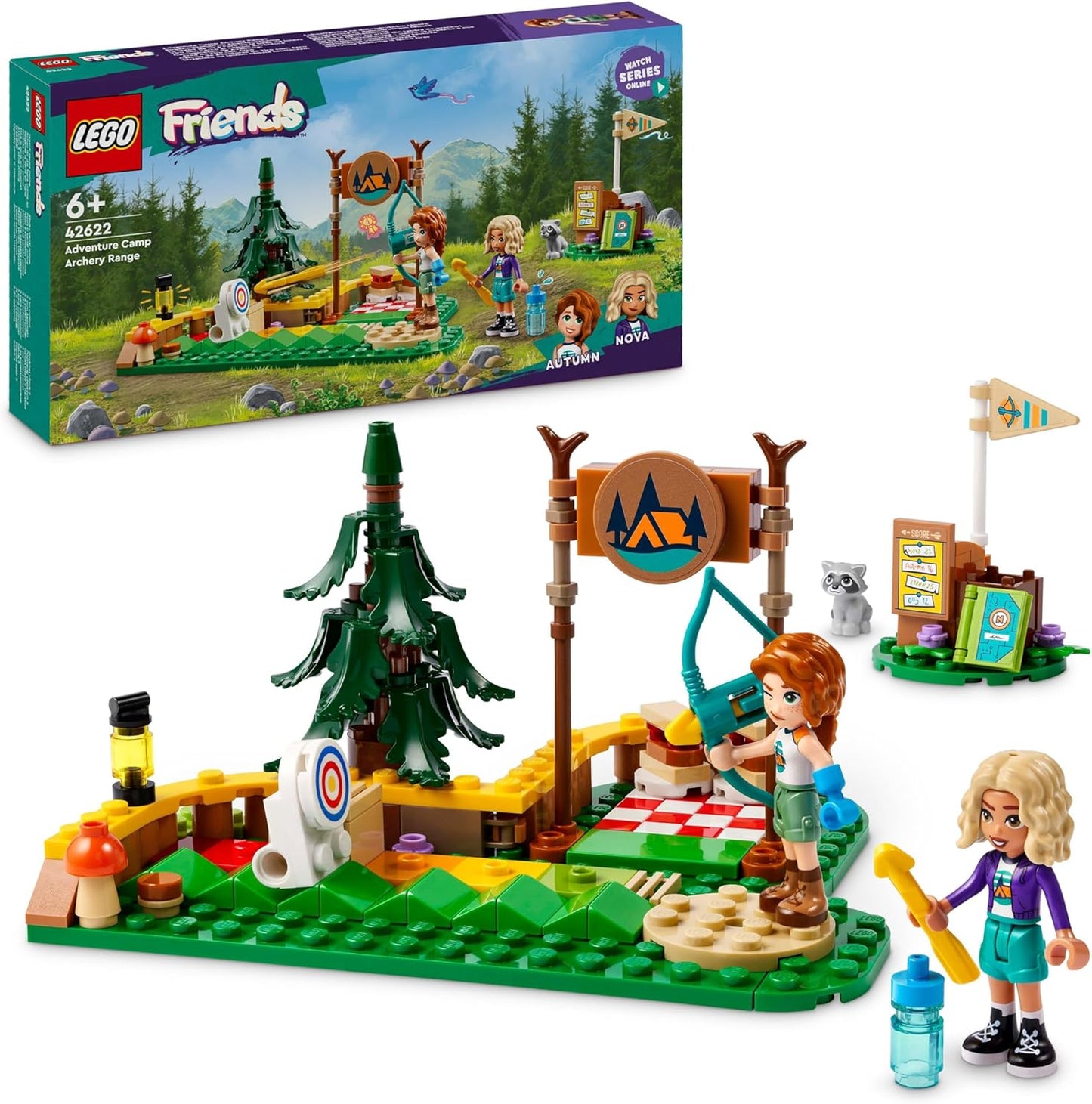 LEGO Friends Archery in Adventure Camp, Building Toy for Children with Arrow and Bow, 2 Toy Figures and a Raccoon, for Girls and Boys from 6 Years 42622