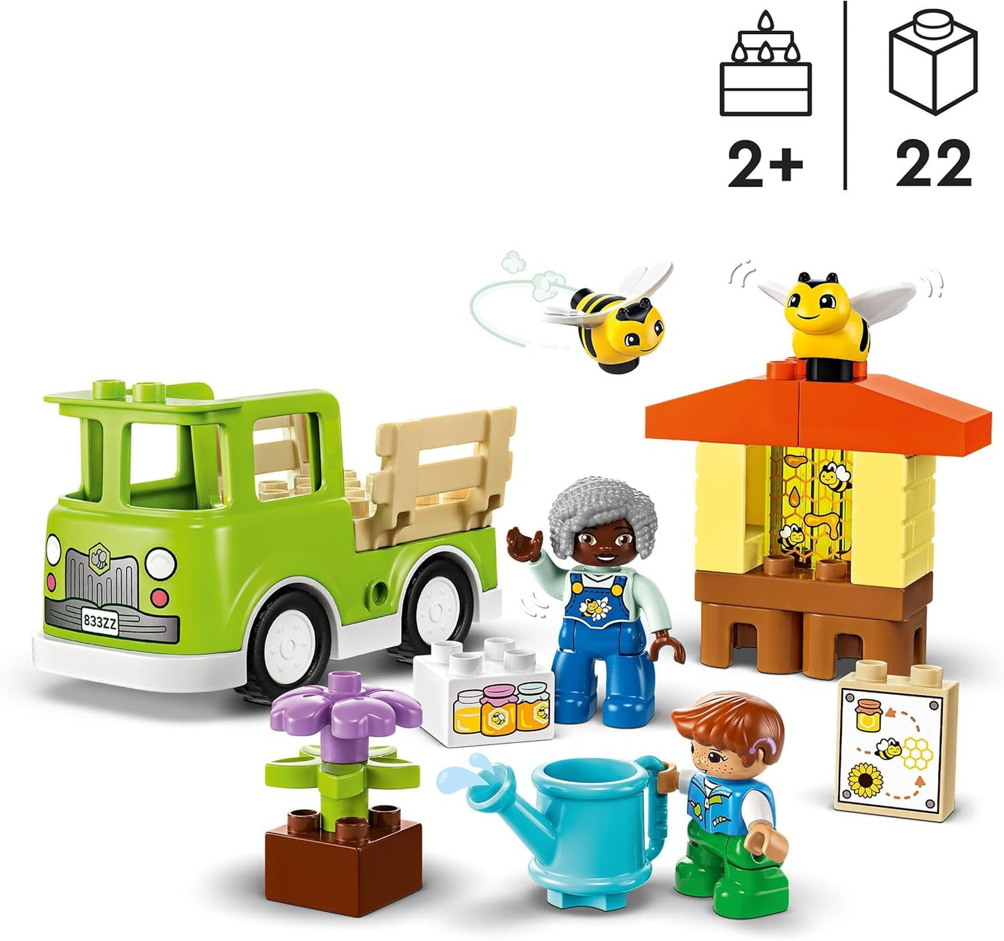 LEGO DUPLO Town Imkerei und Bienenstöcke, Lernspielzeug für Kleinkinder mit 2 Figuren und einem fahrbaren LKW, Set zum Bauen und Umbauen, Spielzeug für Kleinkinder ab 2 Jahren 10419