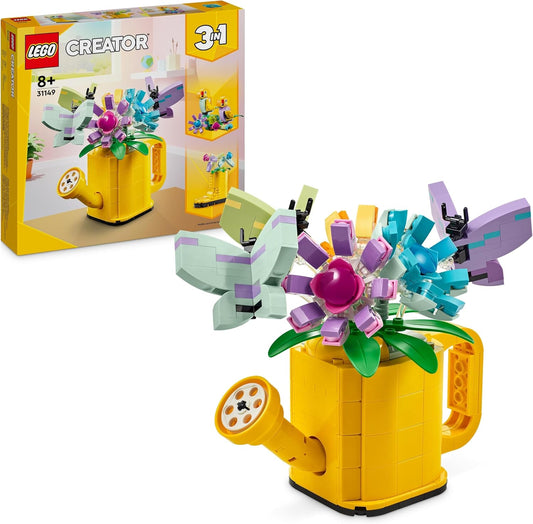 LEGO Creator 3-in-1 Watering Can with Flowers Set, Children's Room Decoration, Build a Watering Can with Bouquet, Wellington Boots or 2 Toy Birds, Creative Gift for Girls and Boys from 8 Years 31149