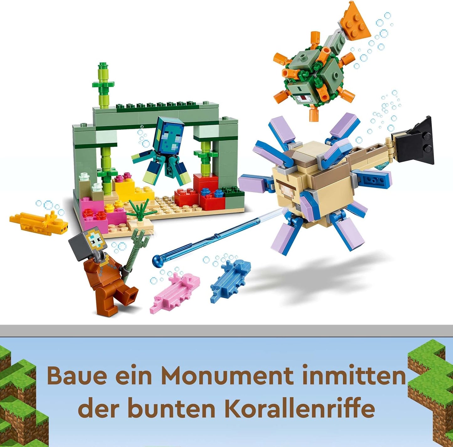 LEGO 21180 Minecraft The Guardian Duel, Underwater Adventure, Children's Toy from 8 Years, Gift for Children, with Figures and Creatures