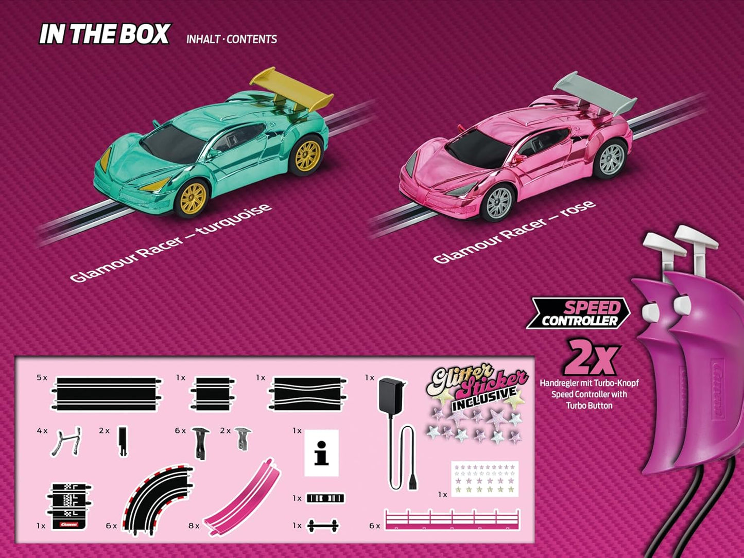 Carrera - 20062579 - Carrera GO!!! Pink Action Racing Race Track Set I Racing Track with Licensed Slot Cars | Up to 2 Players | For Children from 6 Years and Adults