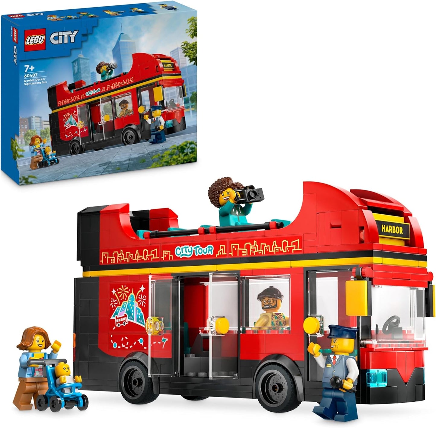 LEGO City 60407 Double Decker Bus Toy Bus Vehicle Playset for Girls and Boys from 7 Years, Includes 5 Figures, Including A Baby in a Pram