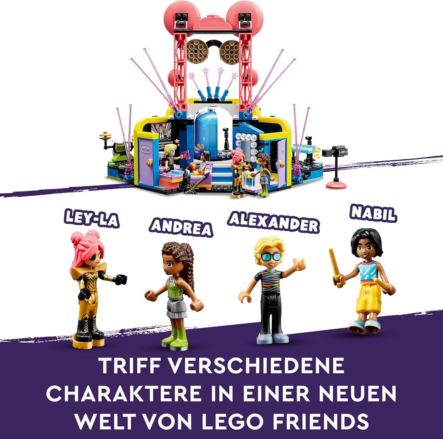 LEGO Friends Talent Show in Heartlake City Set, Music Toy for Children with 4 Figures Including Andrea, Stage and Instruments, Music Gift for Girls and Boys from 7 Years 42616