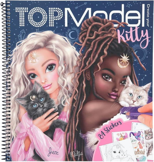 Depesche TOPModel 11663 Colouring Book Create Your Kitty in Moonlight Design, Colouring Book with Cat Motifs, 92 Pages, Includes Sticker, Approx. 22.2 x 20.7 x 1.2 cm