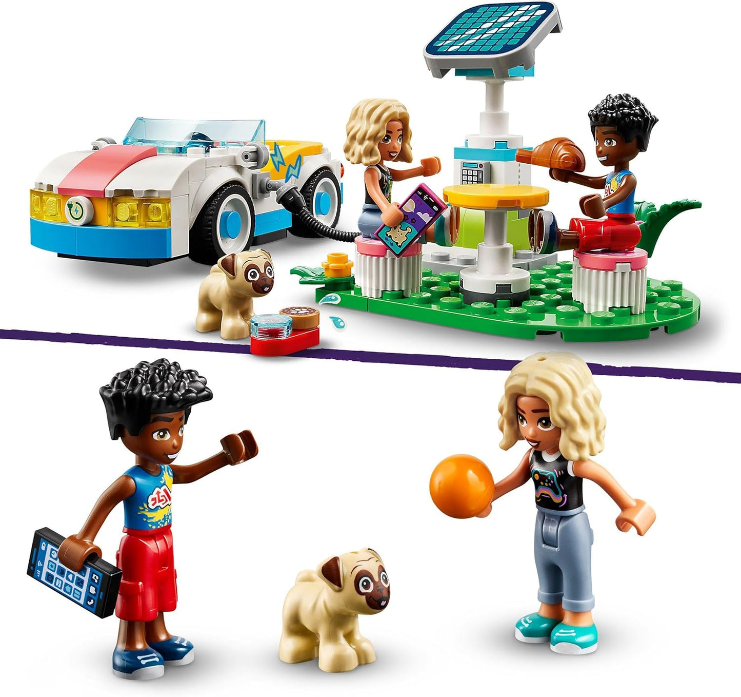 LEGO Friends 42609 Electric Car with Charging Station, Electric Car for Children, Car Toy for Role Play with Nova and Zac Figures, Small Set, Gift for Girls and Boys from 6 Years