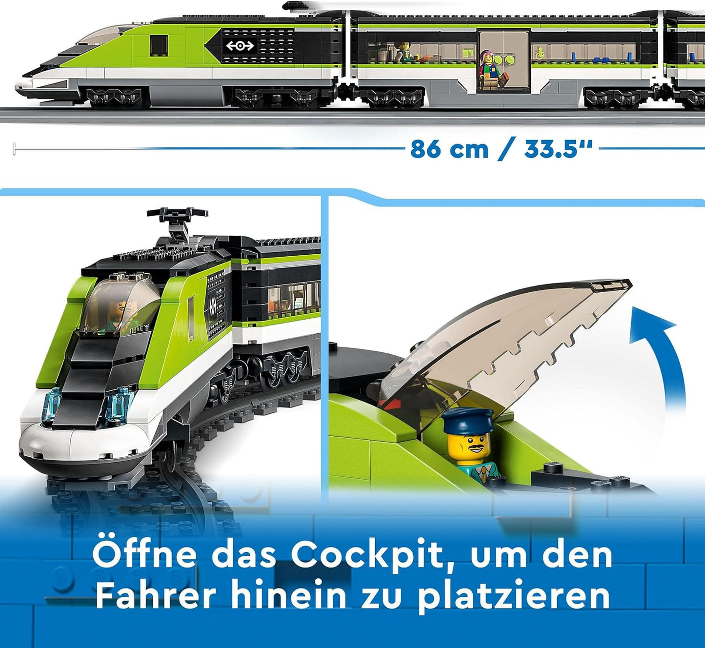 LEGO City 60337 Passenger Express Train Set with Remote Control Train, Railway Toy with Headlights, 2 Cart and 24 Rail Elements, Gift for Kids, Boys and Girls