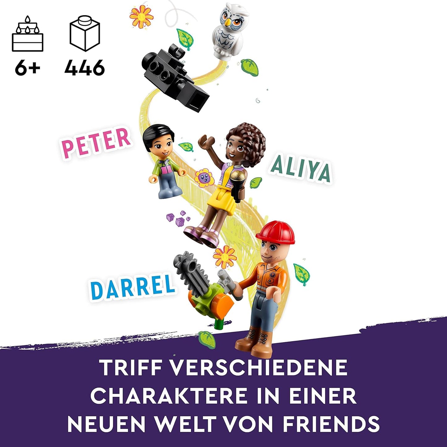 LEGO 41749 Friends Nachrichtenwagen, Tierrettung-Spielzeug-Set, Nachrichten filmen und berichten mit Spielzeug-LKW, Eulen-Figur & Aliya Mini-Puppe, Geschenk für Mädchen, Jungen und Kinder ab 6 Jahren