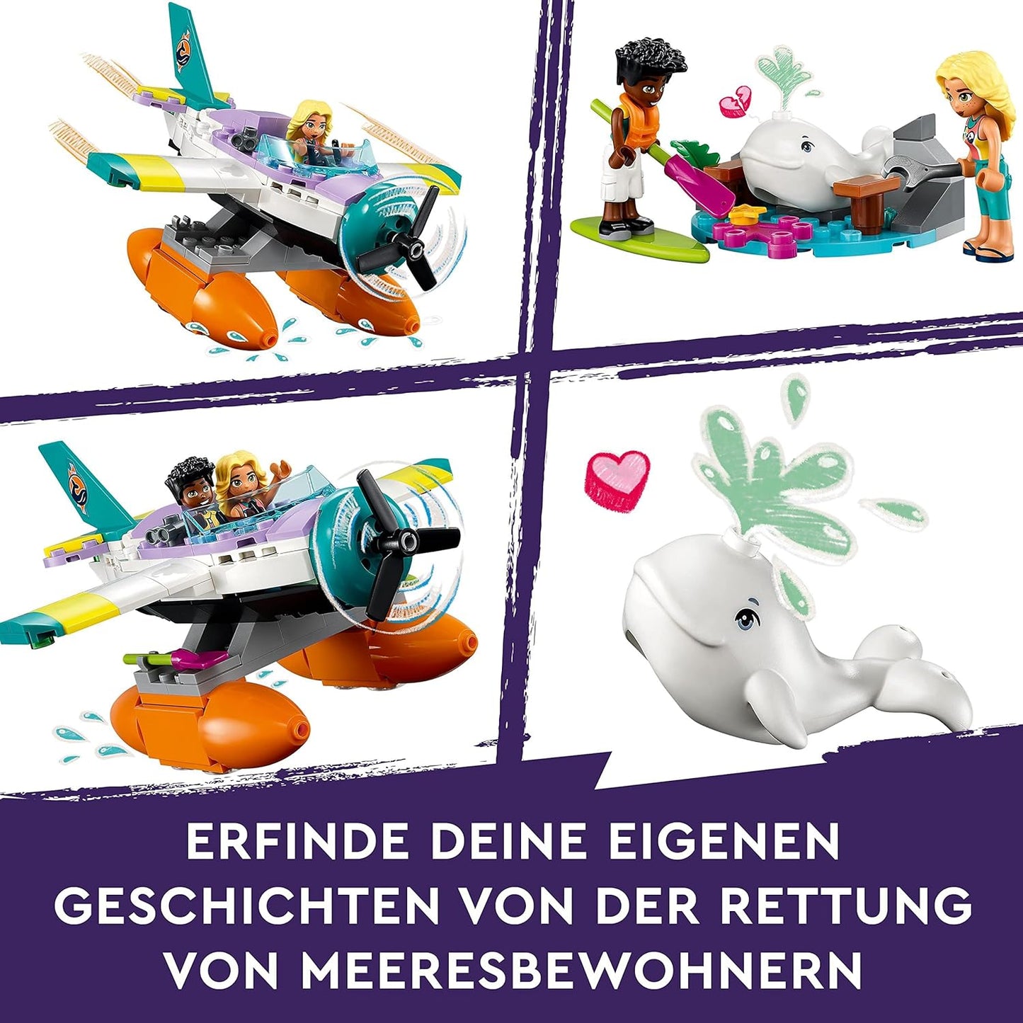 LEGO 41752 Friends Sea Rescue Plane, Airplane Toy with Whale Figure and Mini Dolls, Animal Care Gift for Birthday for Girls, Boys and Children from 6 Years