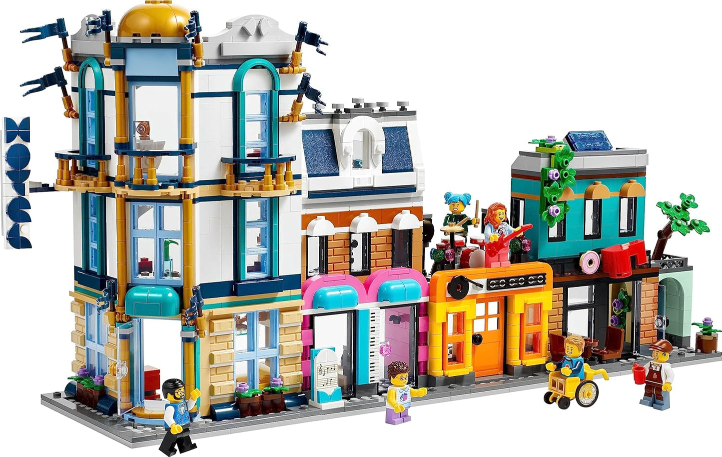 LEGO Creator 3-in-1 Main Street to Art Deco High Rise or Market Street Model Building Set, Construction Toy with Hotel, Cafe, Apartments and Shops, Creative Model Kit, Gift Idea 31141