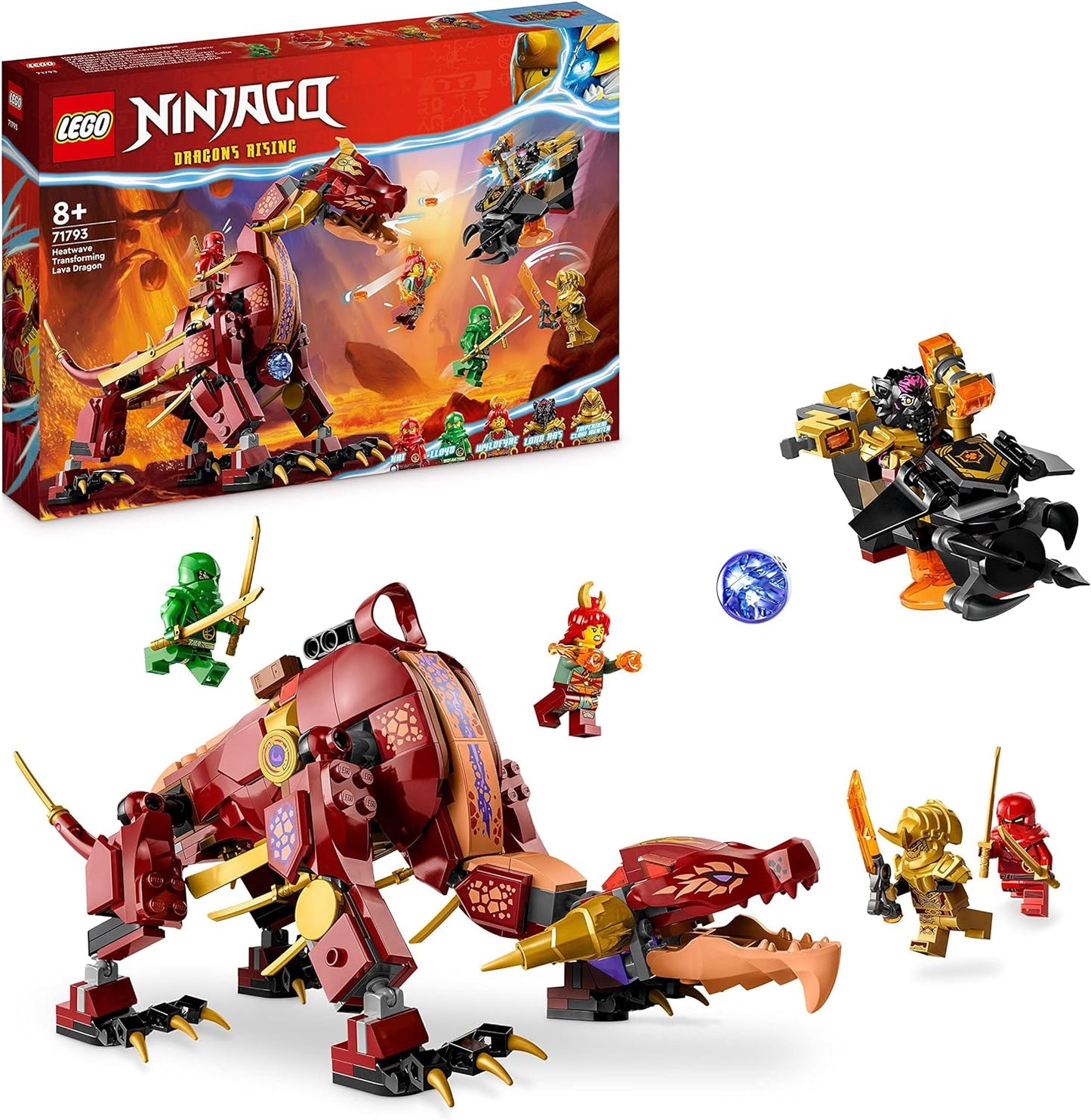 LEGO Ninjago Wyldfires Lava Dragon Fabulous Creatures Transformable Toy, Dragon Series Set with a Dragon Figure and Kai & Lloyd Mini Figures 71793