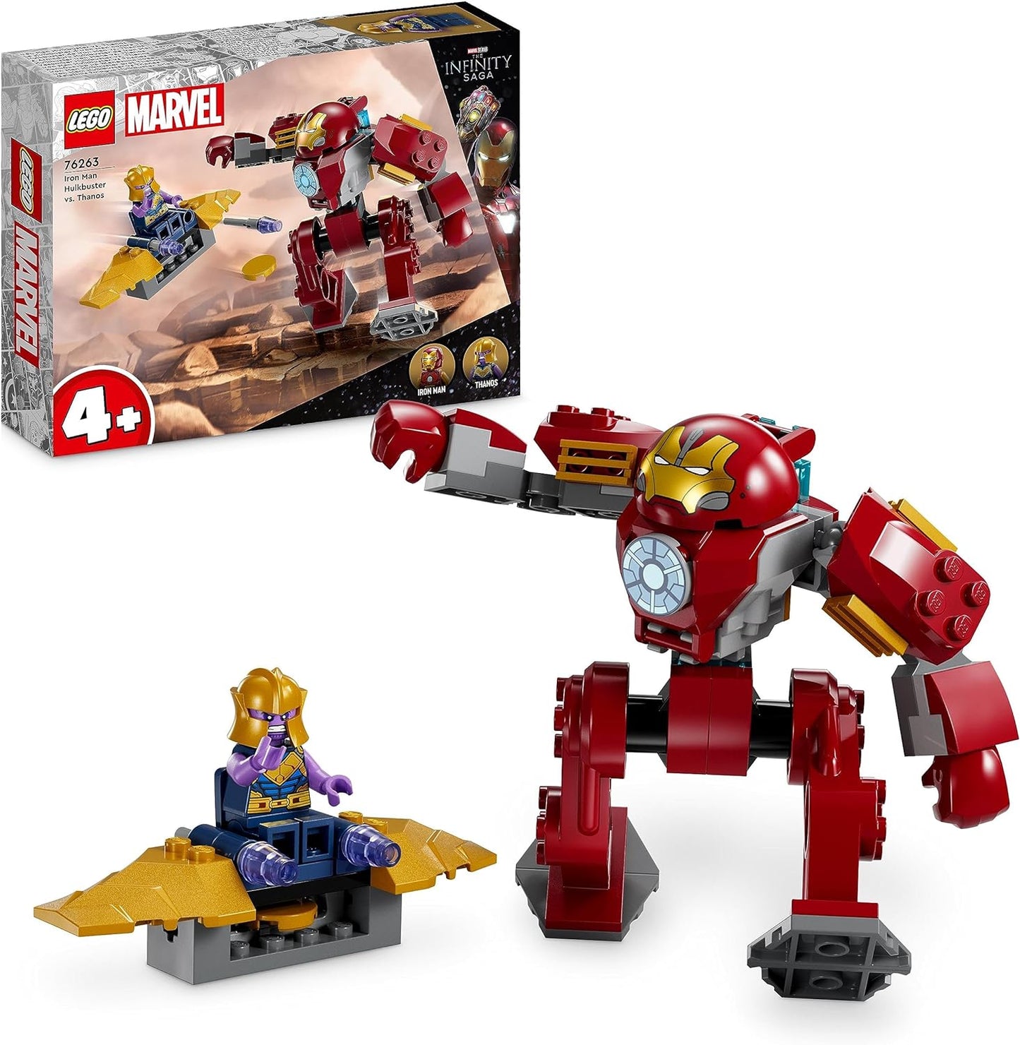 LEGO Marvel Iron Man Hulkbuster vs. Thanos Set for Children from 4 Years, Superhero Action Based on Avengers: Infinity War, with Buildable Action Figure, Toy Plane and 2 Mini Figures 76263