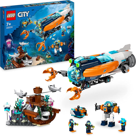 LEGO 60379 City Deep-Sea Explorer Submarine Toy, Underwater Set with Drone, Mech, Diver Minifigures and Animal Figures, Christmas Gift for Children from 7 years, Boys and Girls