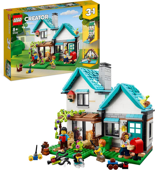 LEGO Creator 3in1 Gemütliches Haus Set, Modellbausatz mit 3 verschiedenen Häusern plus Familien-Minifiguren und Zubehör, Geschenk für Kinder, Jungen und Mädchen 31139