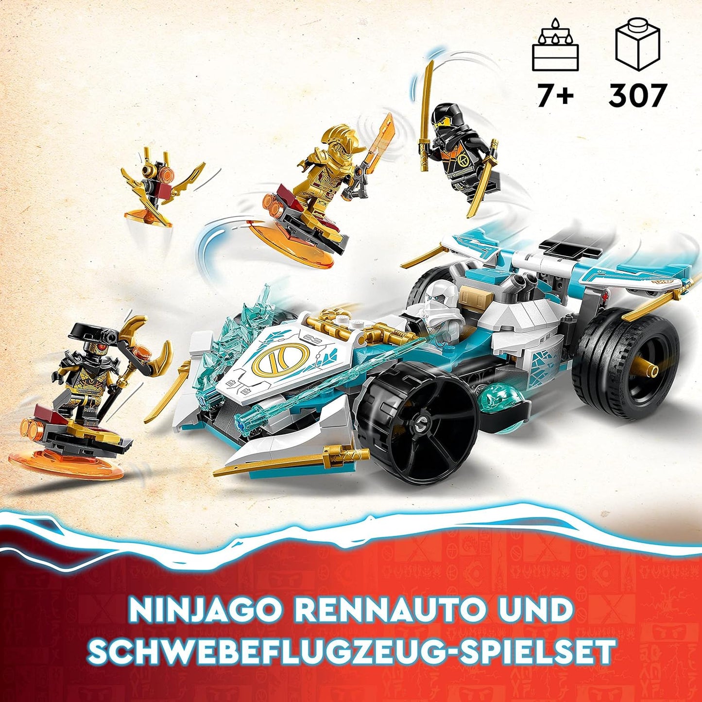 LEGO 71791 Ninjago Zanes Dragon Power Spinjitzu Racing Car, Toy for Children from 7 Years, Boys & Girls, Vehicle Kit with Spinning Function and 4 Mini Figures