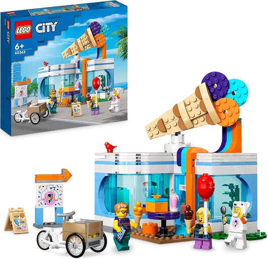 LEGO 60363 City Ice Cream Parlour, Toy Shop for Children from 6 Years, Set of 3 Mini Figures with Fun Accessories and a Cargo Bike, Birthday Gift for Boys and Girls