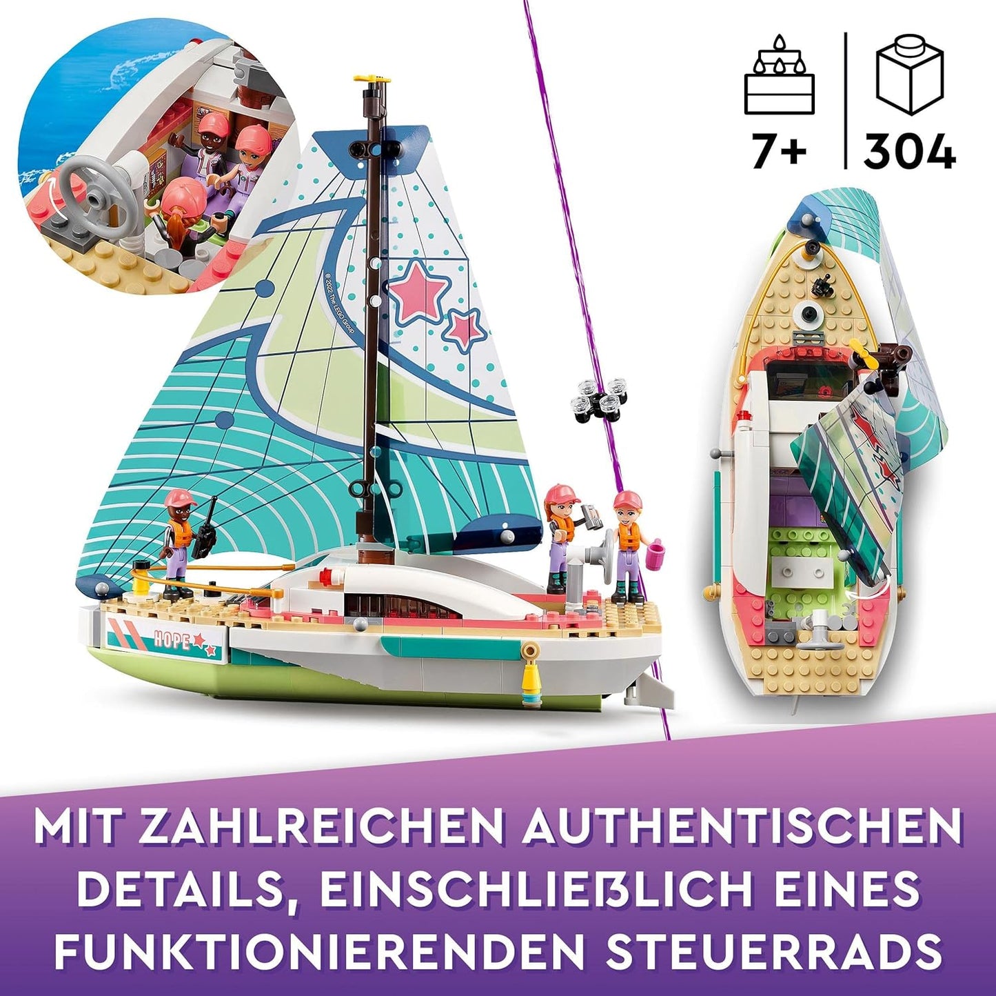 LEGO 41716 Friends Stephanies Sailing Adventure Toy Sailboat with 3 Mini Dolls, Gift for Children from 7 Years