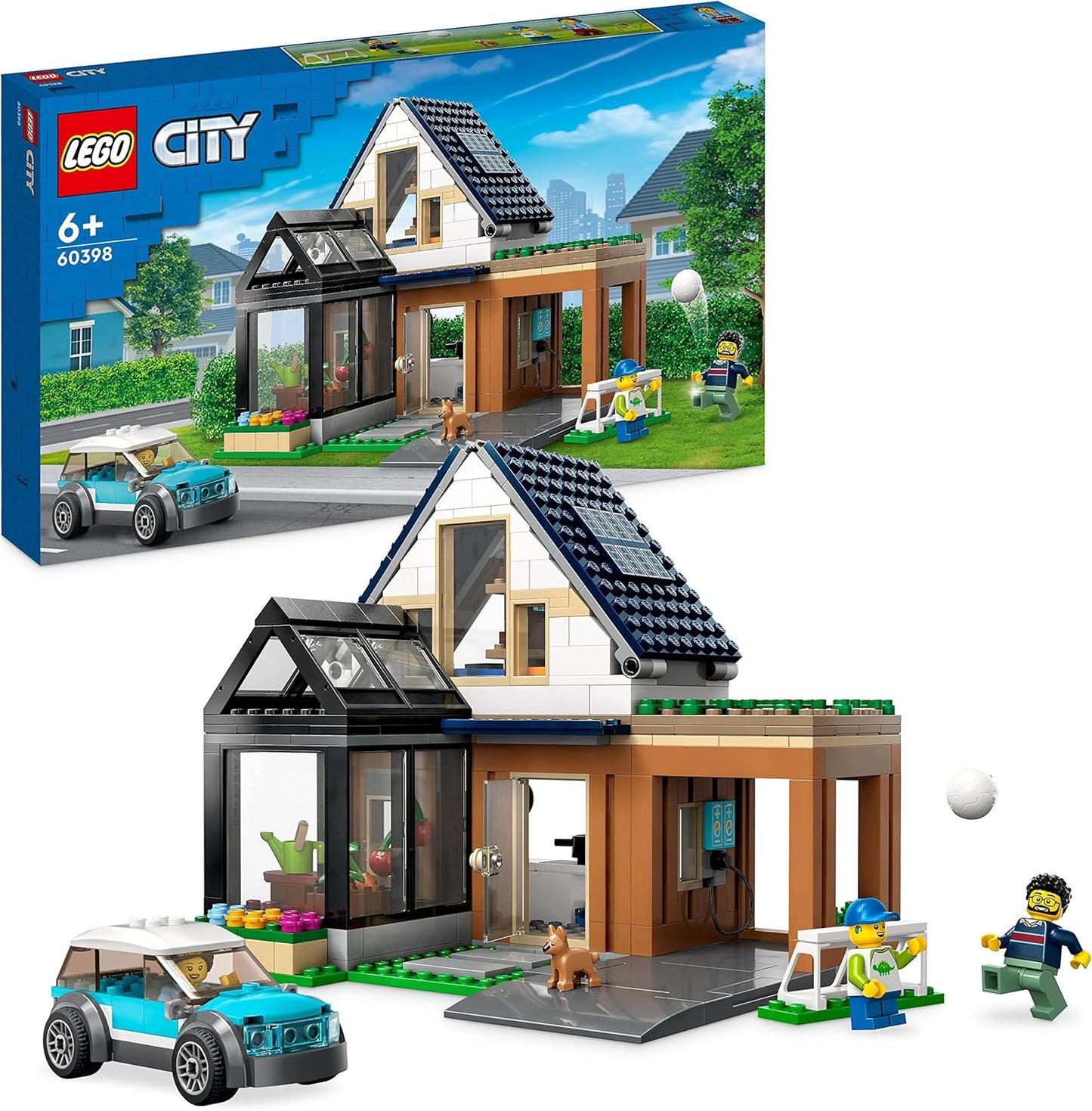 LEGO 60398 City Family House with Electric Car, Dollhouse Set with Toy Car and Accessories, Building with Modules, Modular Construction Toy for Children from 6 Years