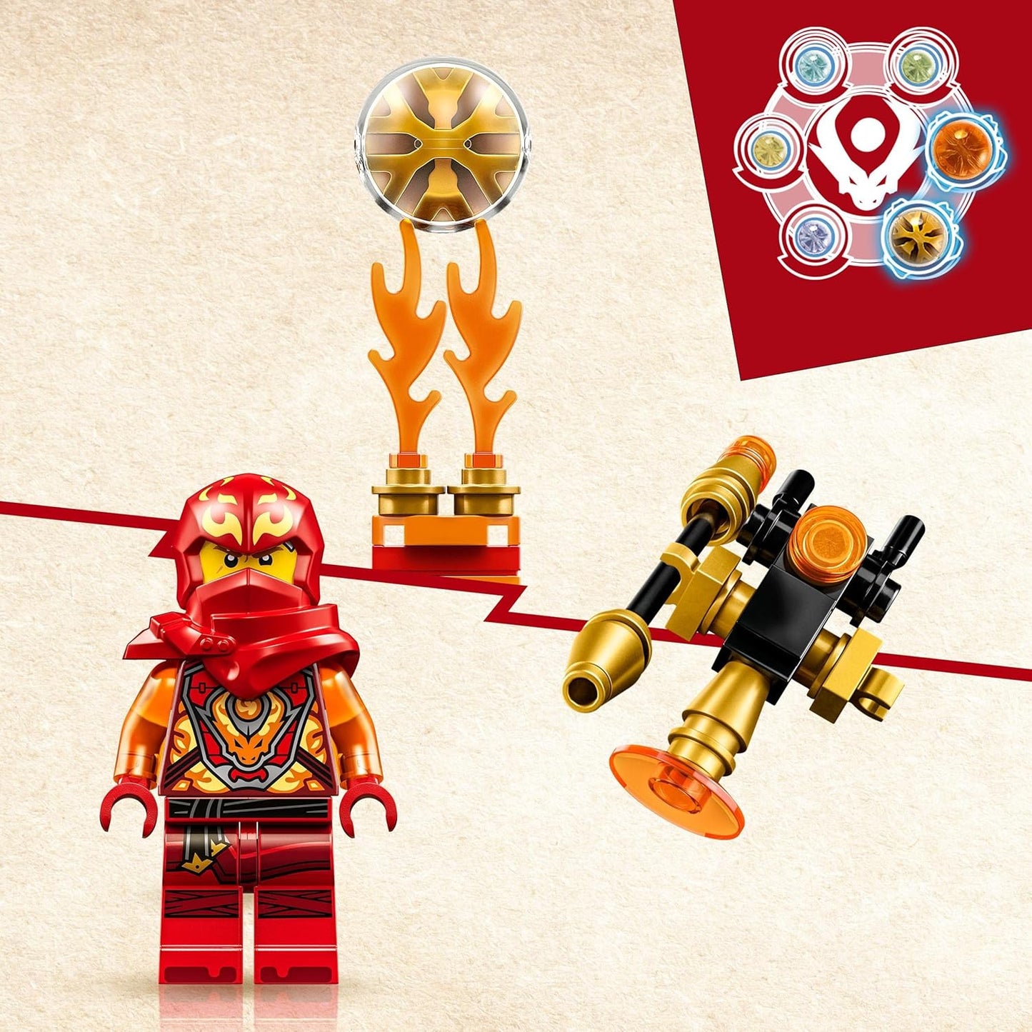 LEGO 71777 Ninjago Kais Dragon Power Spinjitzu Flip Toy, Spinner with Art Pieces, Mini Figure Kai for Collecting, Small Gift for Children from 6 Years