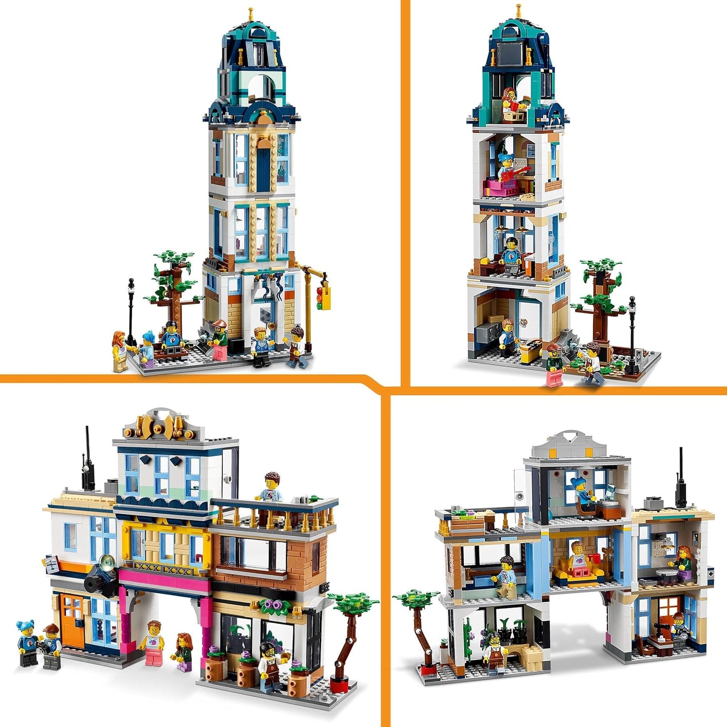 LEGO Creator 3-in-1 Main Street to Art Deco High Rise or Market Street Model Building Set, Construction Toy with Hotel, Cafe, Apartments and Shops, Creative Model Kit, Gift Idea 31141