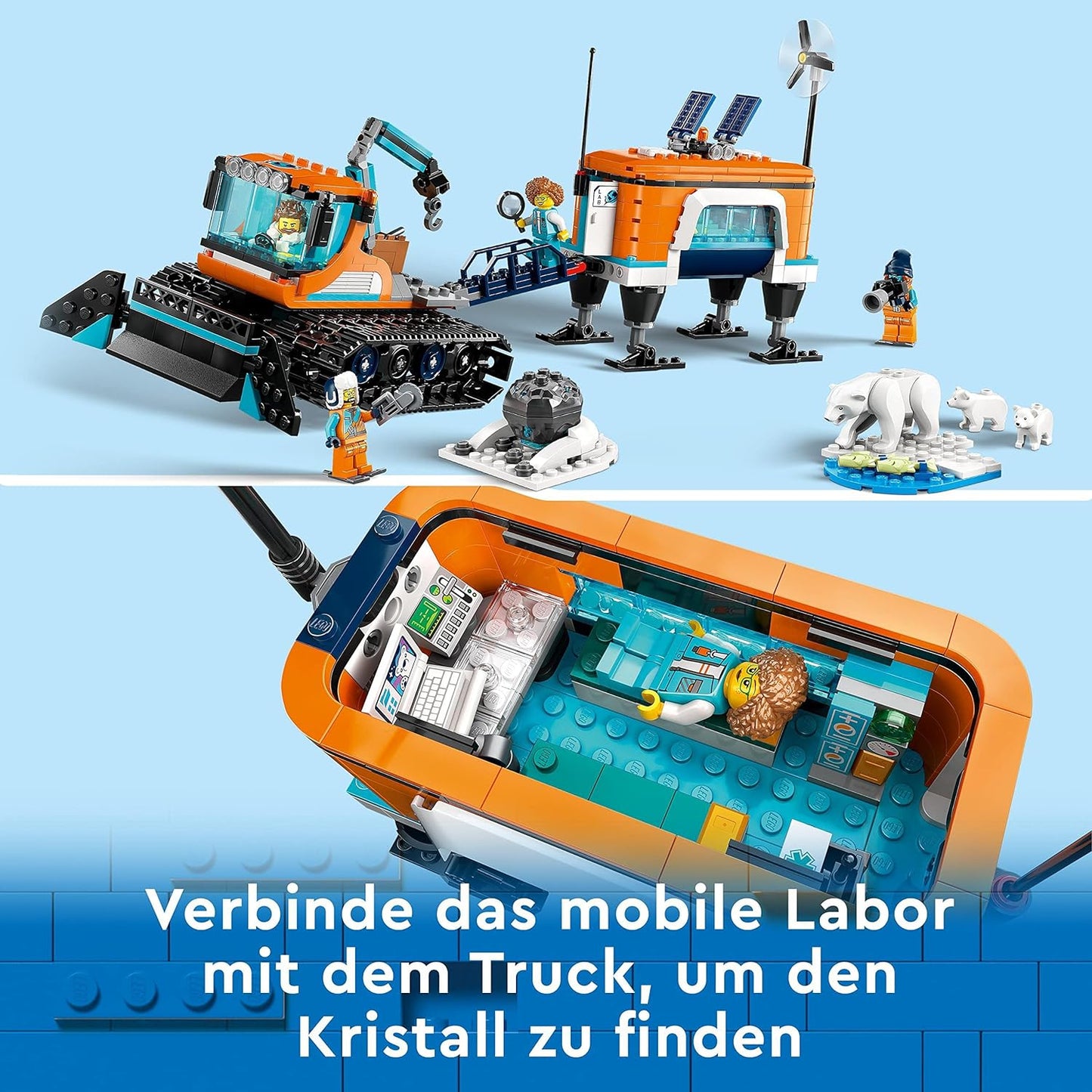 LEGO 60378 City Arctic Snow Plow with Mobile Laboratory, Construction Snow Vehicle Toy, Includes a Meteorite, 4 Mini Figures and 3 Polar Bear Figures, Children from 6 Years