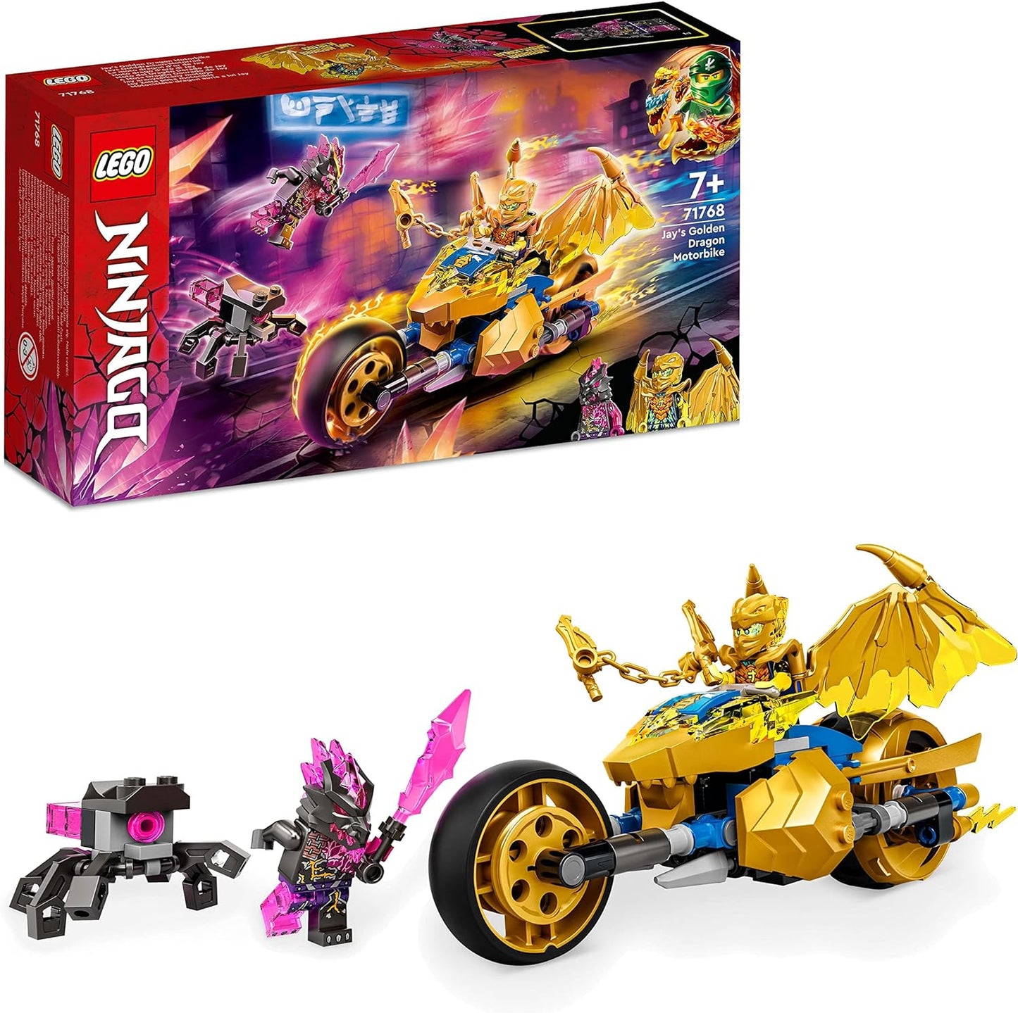 LEGO 71768 Ninjago Jays Gold Dragon Motorcycle Set with Jay Mini Figure and Dragon and Snake Figures, Toy for Children from 7 Years