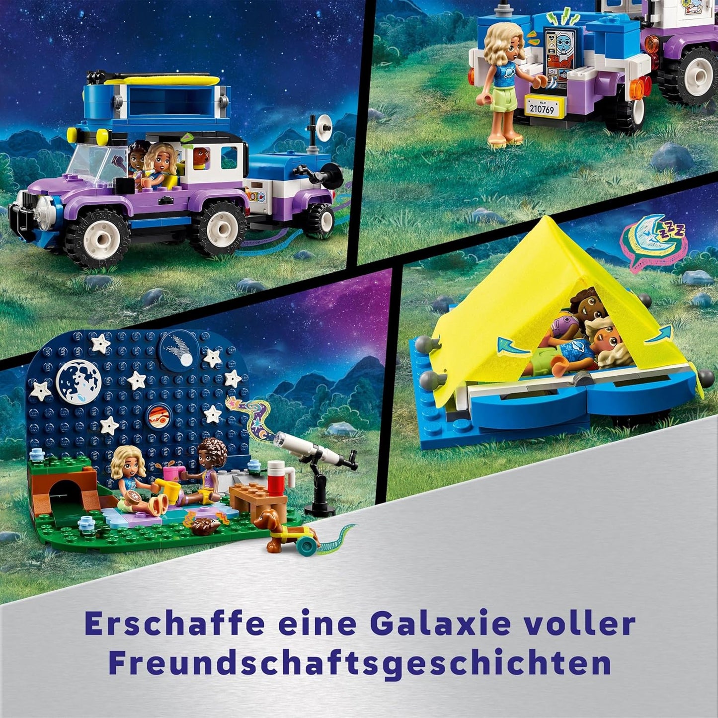 LEGO Friends Stargazer Camping Vehicle Set with Off-Road Vehicle Car and Toy Telescope, Gift from 7 Years for Girls and Boys, Includes the Toy Figures Nova, Aliya and a Dog 42603