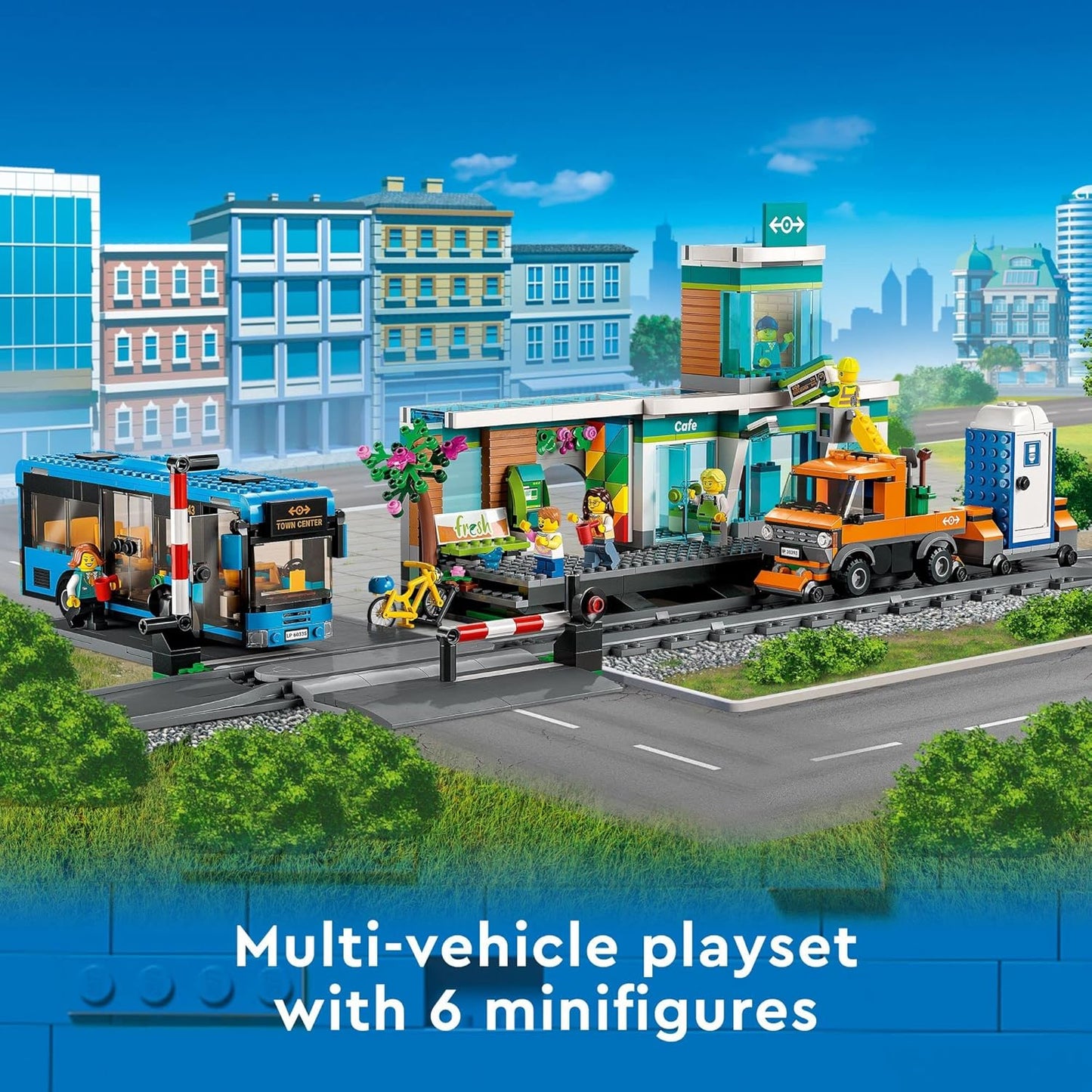 Lego 60335 City The Train Station: City Adventure with Bus, Lift Truck, 6 Mini Figures, Street Signs, Compatible with City Train, Educational Toy for Children from 7 Years, Gift